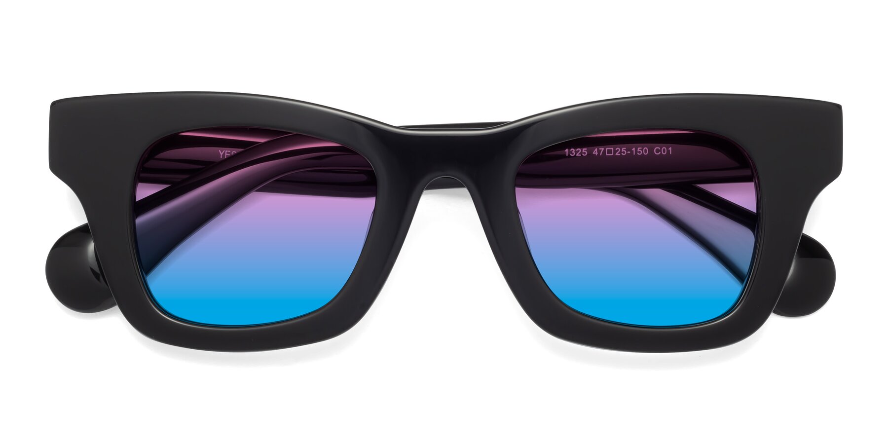 Folded Front of Route in Black with Pink / Blue Gradient Lenses