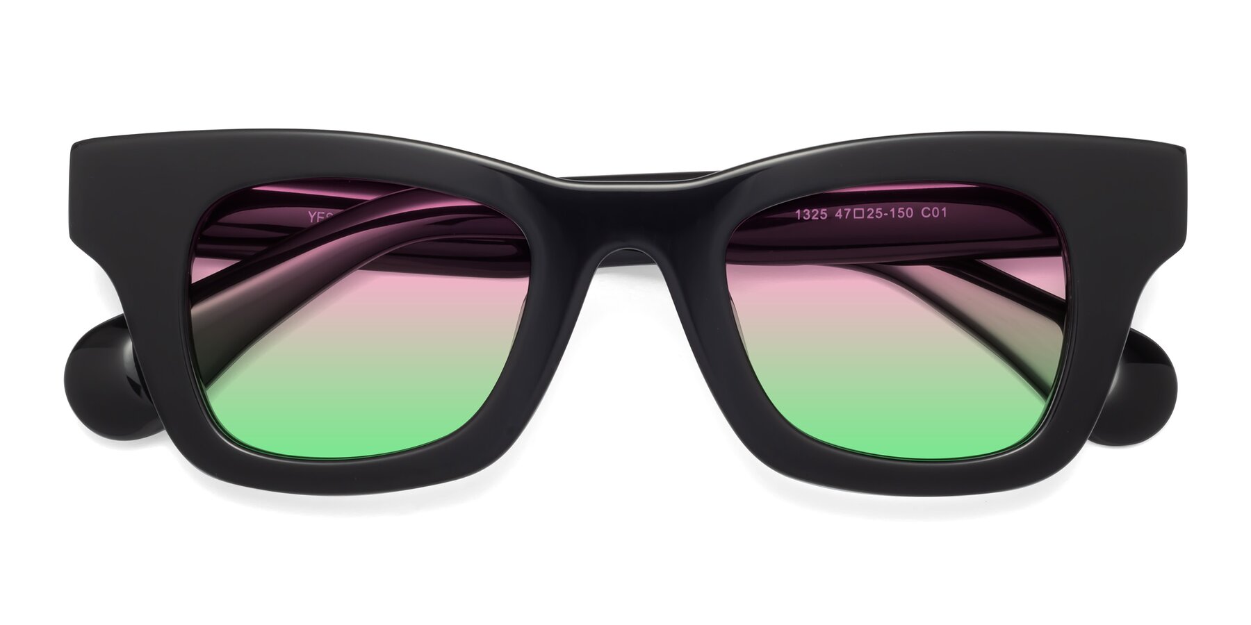Folded Front of Route in Black with Pink / Green Gradient Lenses
