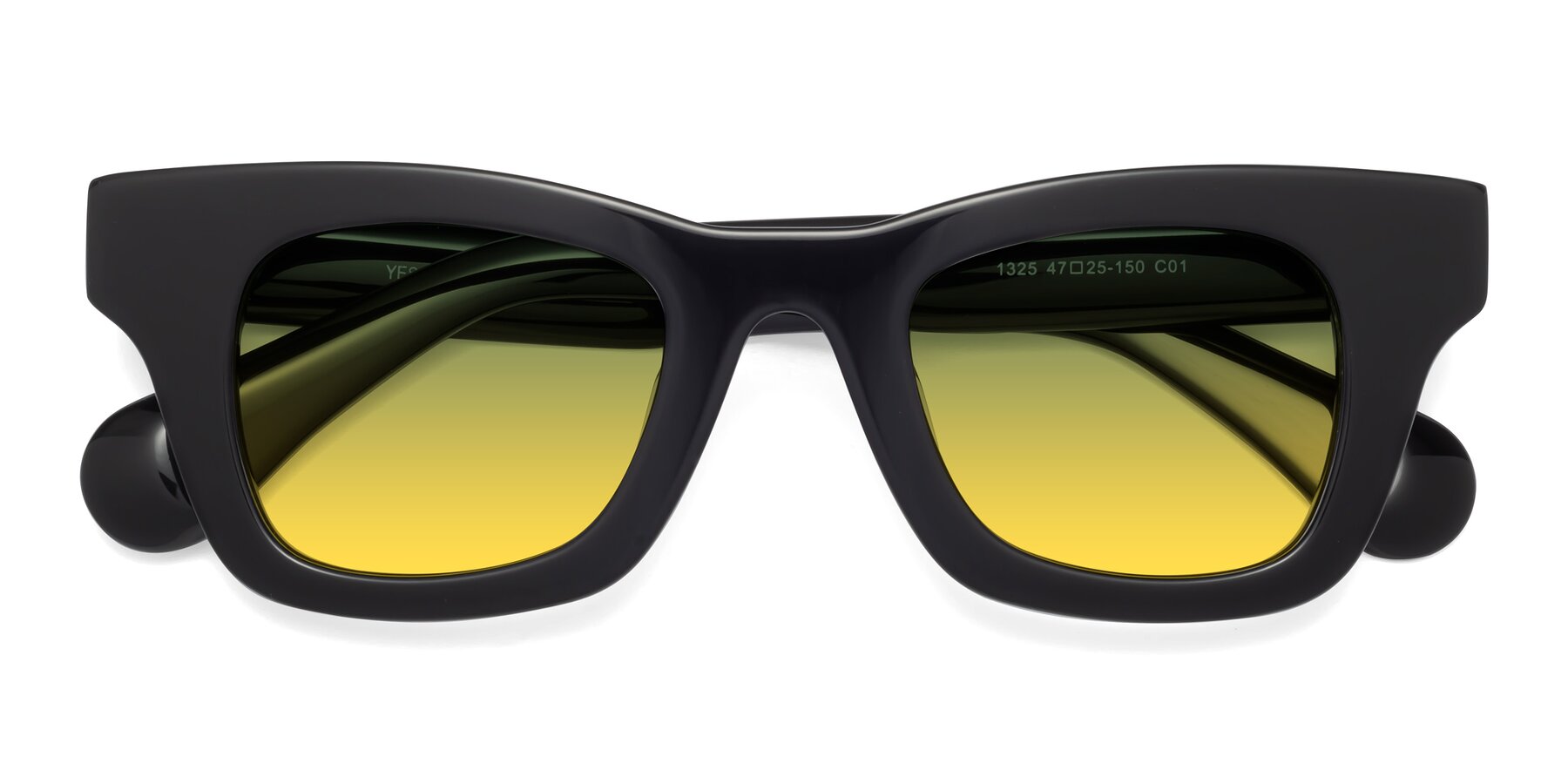 Folded Front of Route in Black with Green / Yellow Gradient Lenses