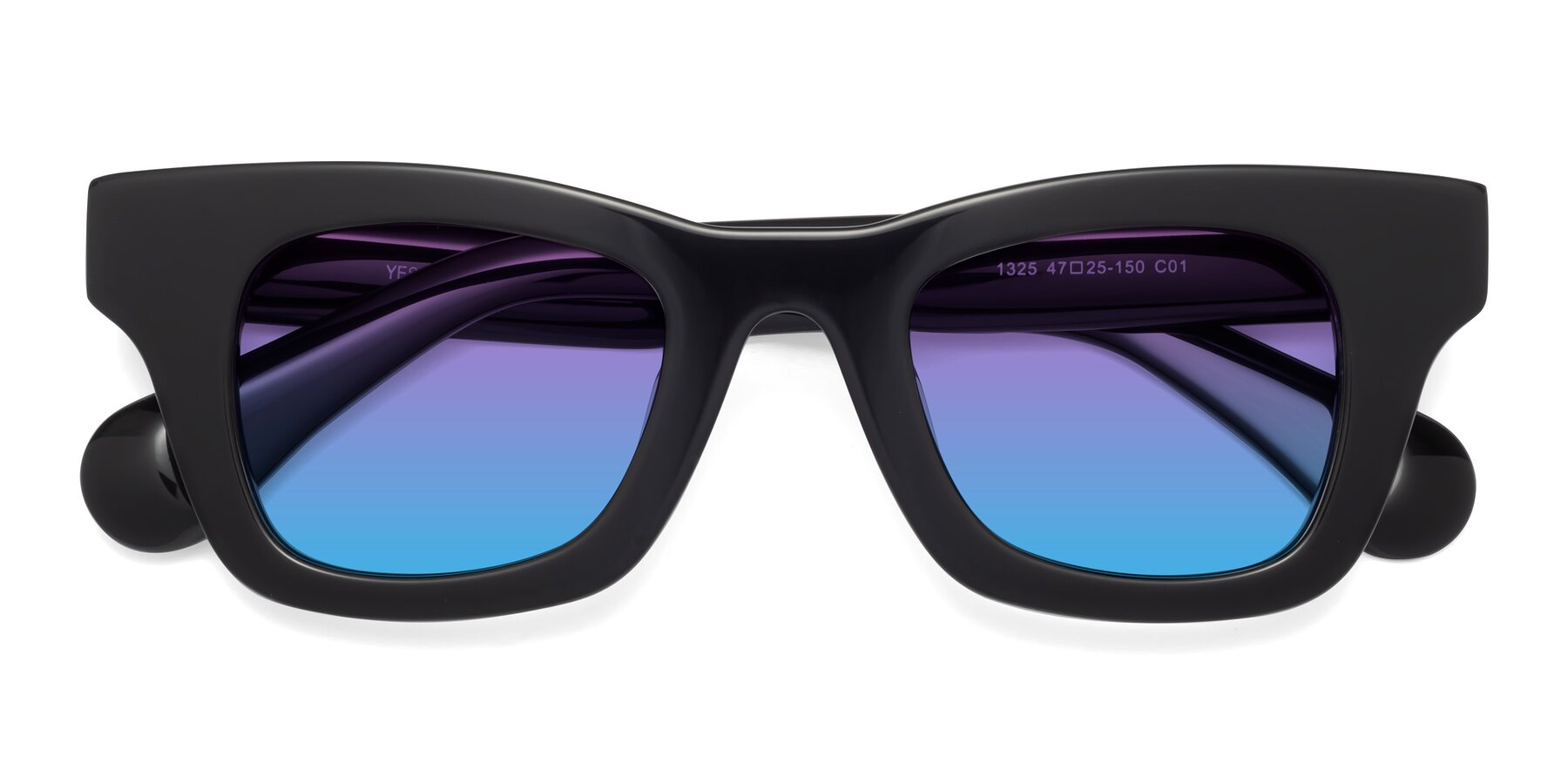Folded Front of Route in Black with Purple / Blue Gradient Lenses