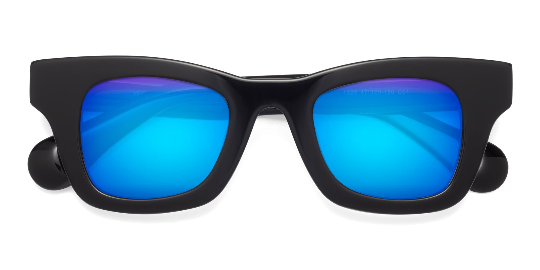 Folded Front of Route in Black with Blue Mirrored Lenses