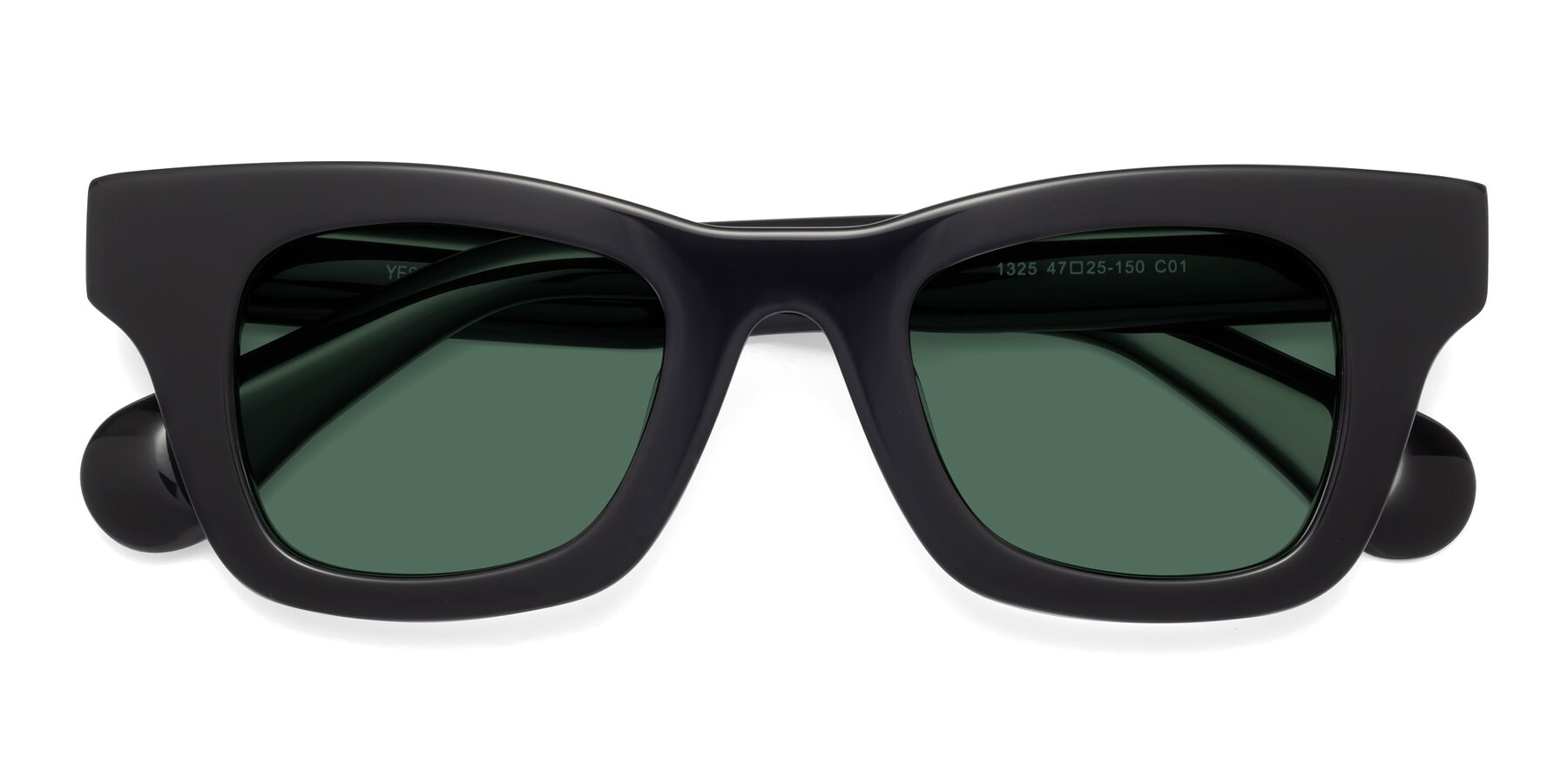 Folded Front of Route in Black with Green Polarized Lenses