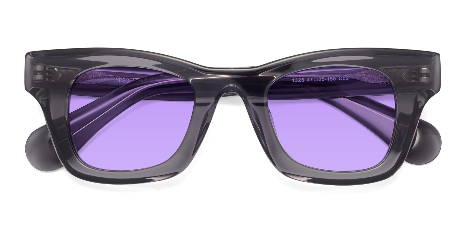 Folded Front of Route in Gray with Medium Purple Tinted Lenses