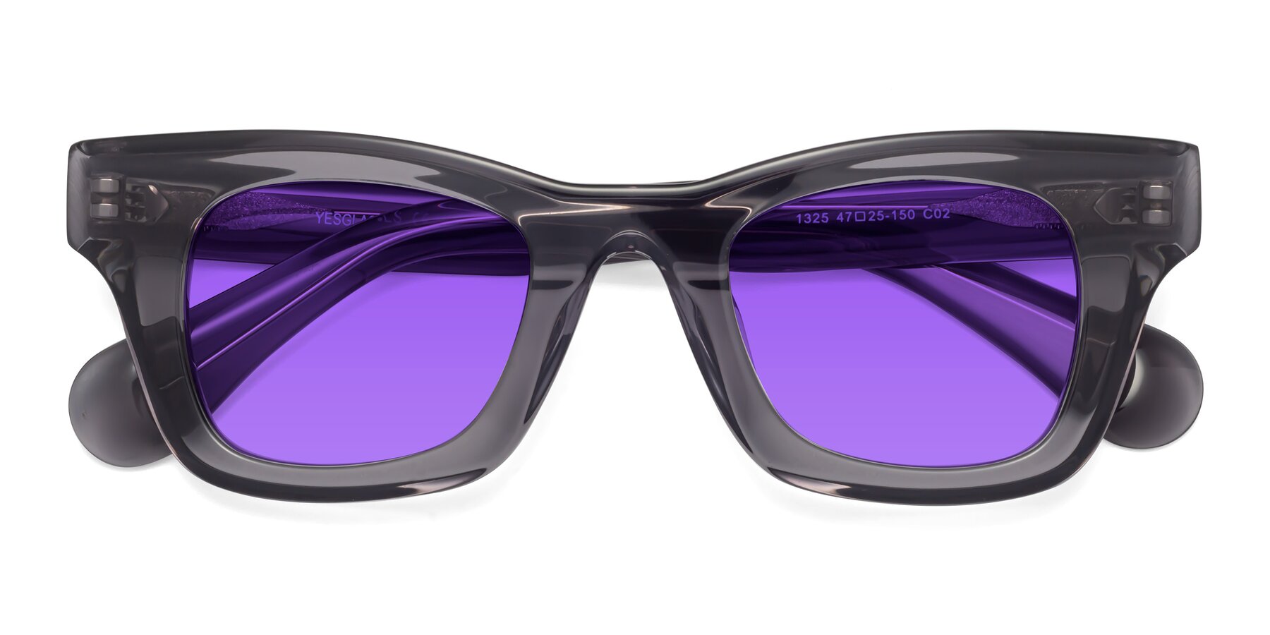 Folded Front of Route in Gray with Purple Tinted Lenses