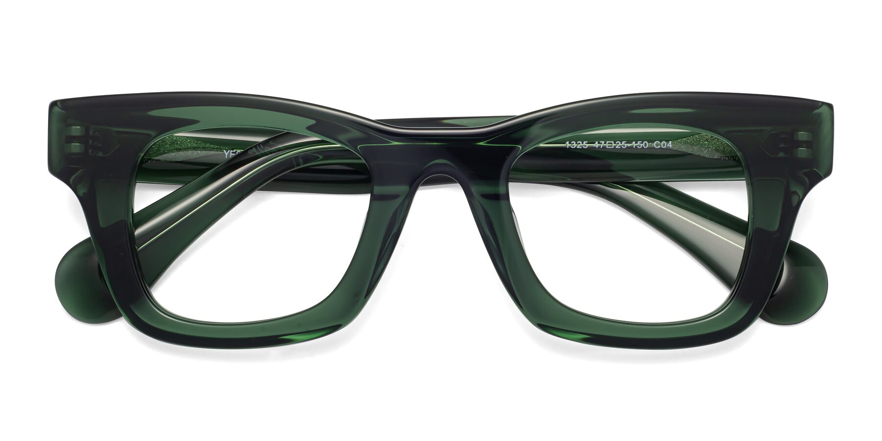 Folded Front of Route in Jade Green with Clear Eyeglass Lenses