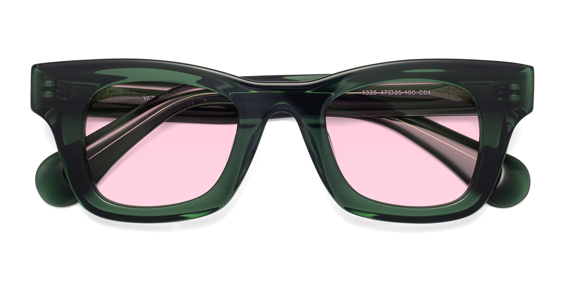 Folded Front of Route in Jade Green with Light Pink Tinted Lenses
