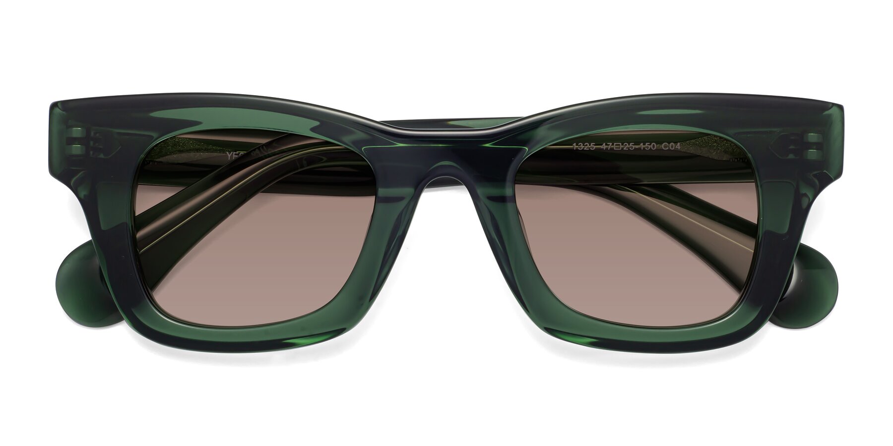 Folded Front of Route in Jade Green with Medium Brown Tinted Lenses