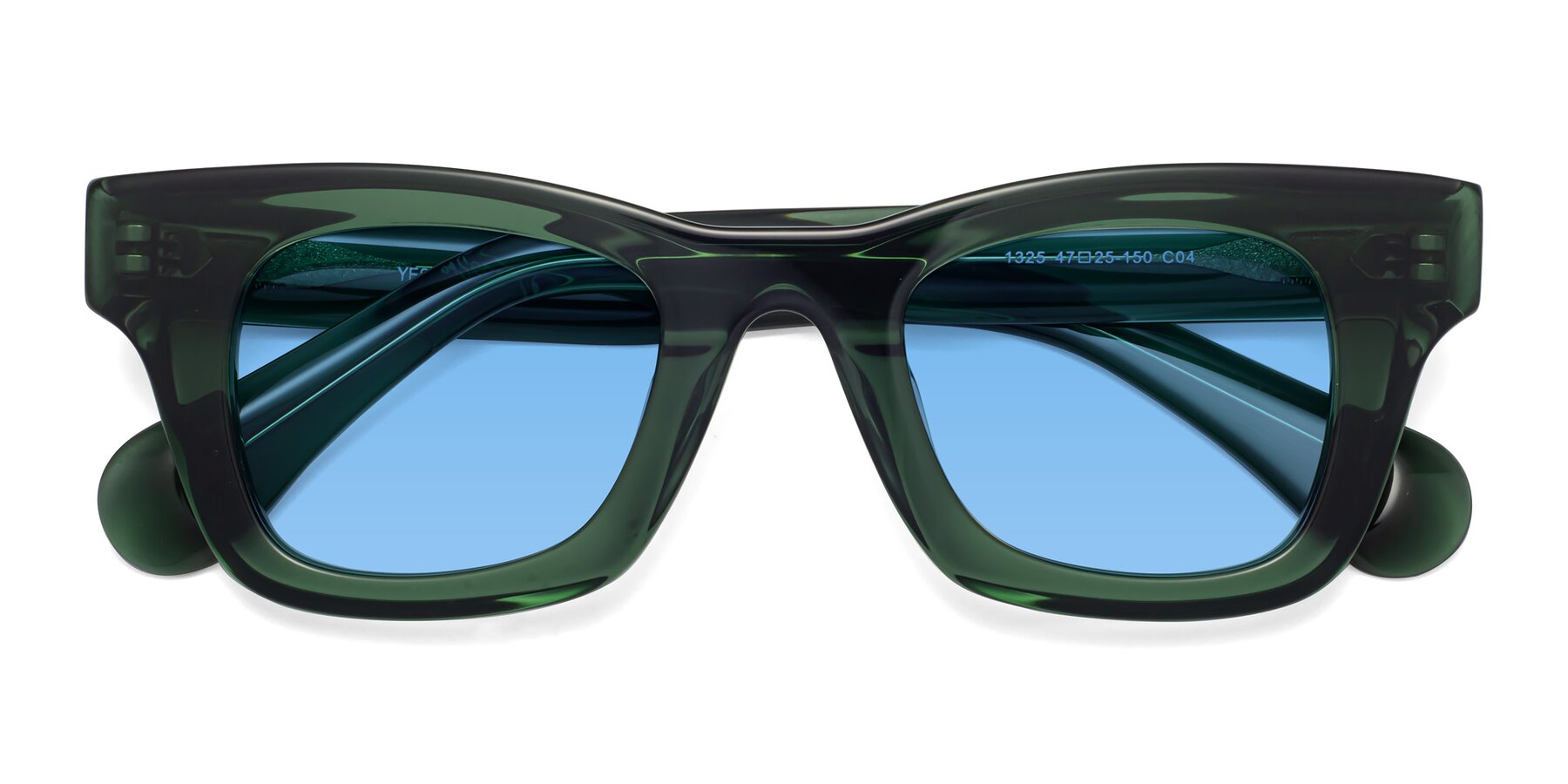 Folded Front of Route in Jade Green with Medium Blue Tinted Lenses