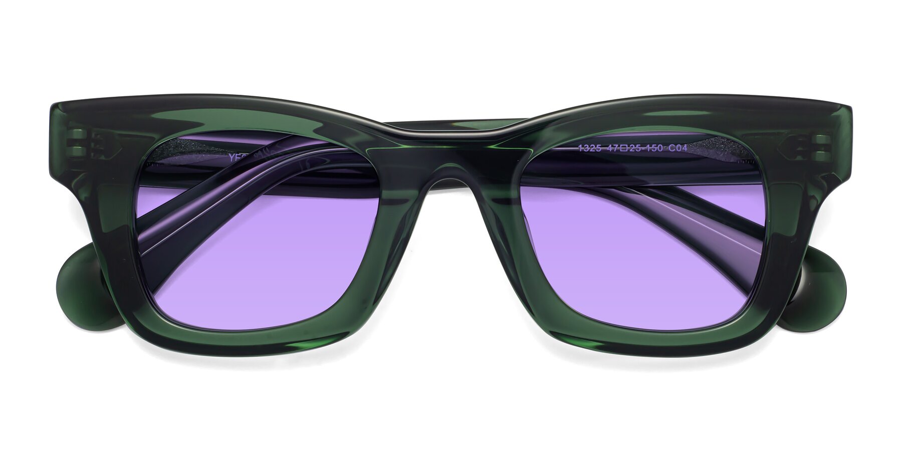 Folded Front of Route in Jade Green with Medium Purple Tinted Lenses