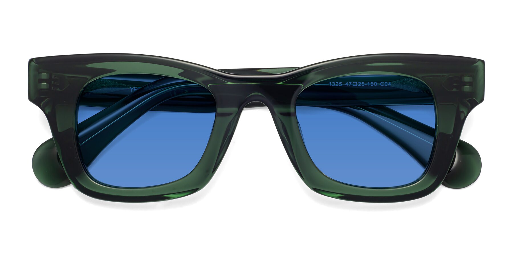 Folded Front of Route in Jade Green with Blue Tinted Lenses