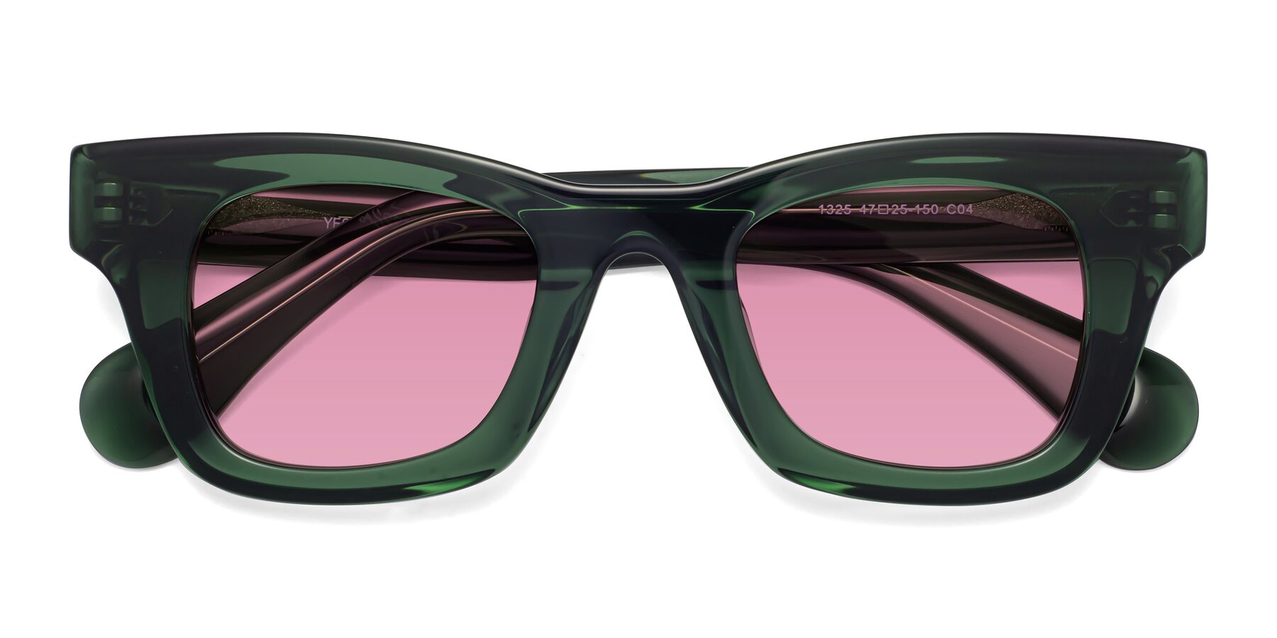 Folded Front of Route in Jade Green with Medium Wine Tinted Lenses