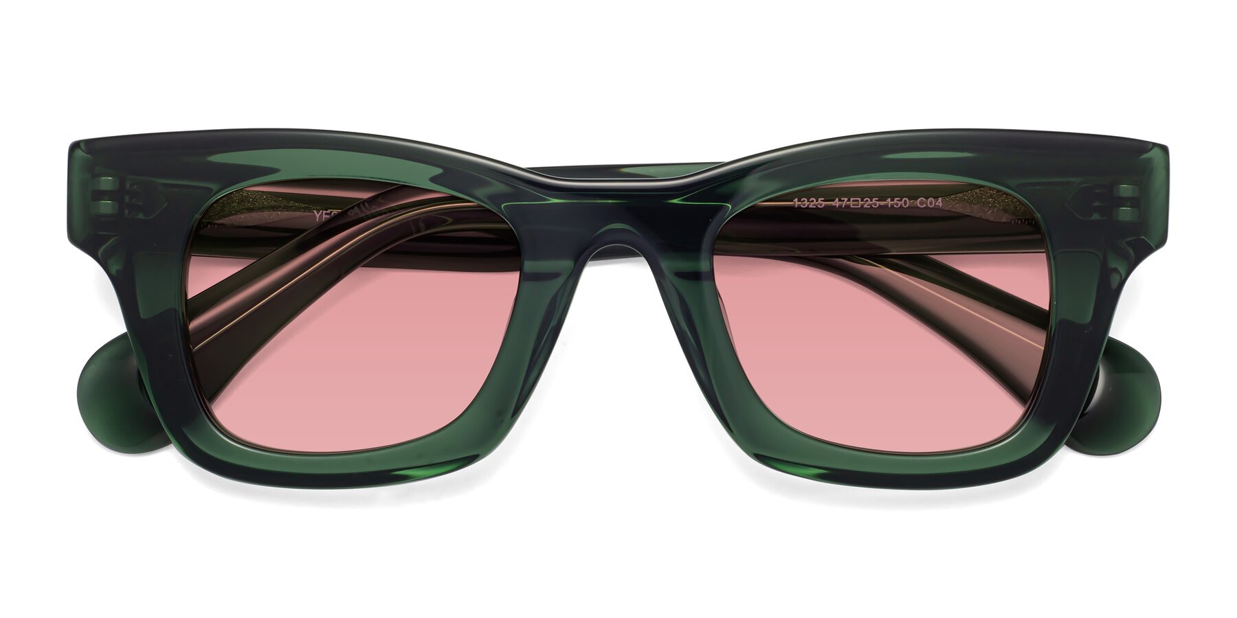 Folded Front of Route in Jade Green with Medium Garnet Tinted Lenses