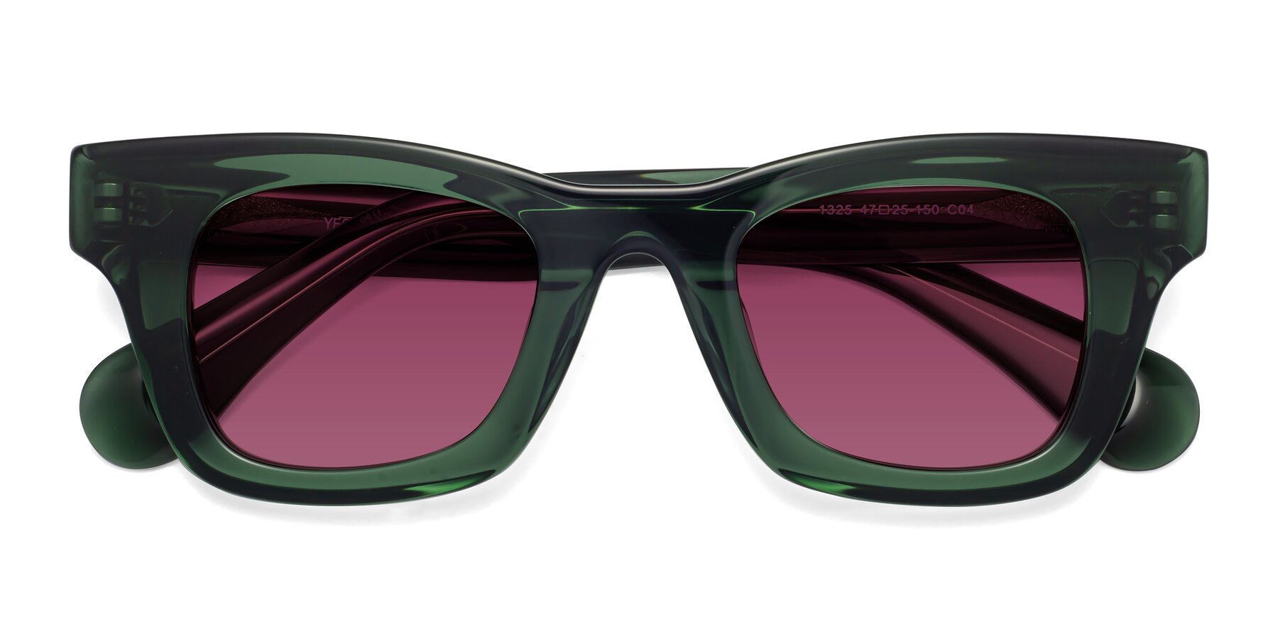 Folded Front of Route in Jade Green with Wine Tinted Lenses