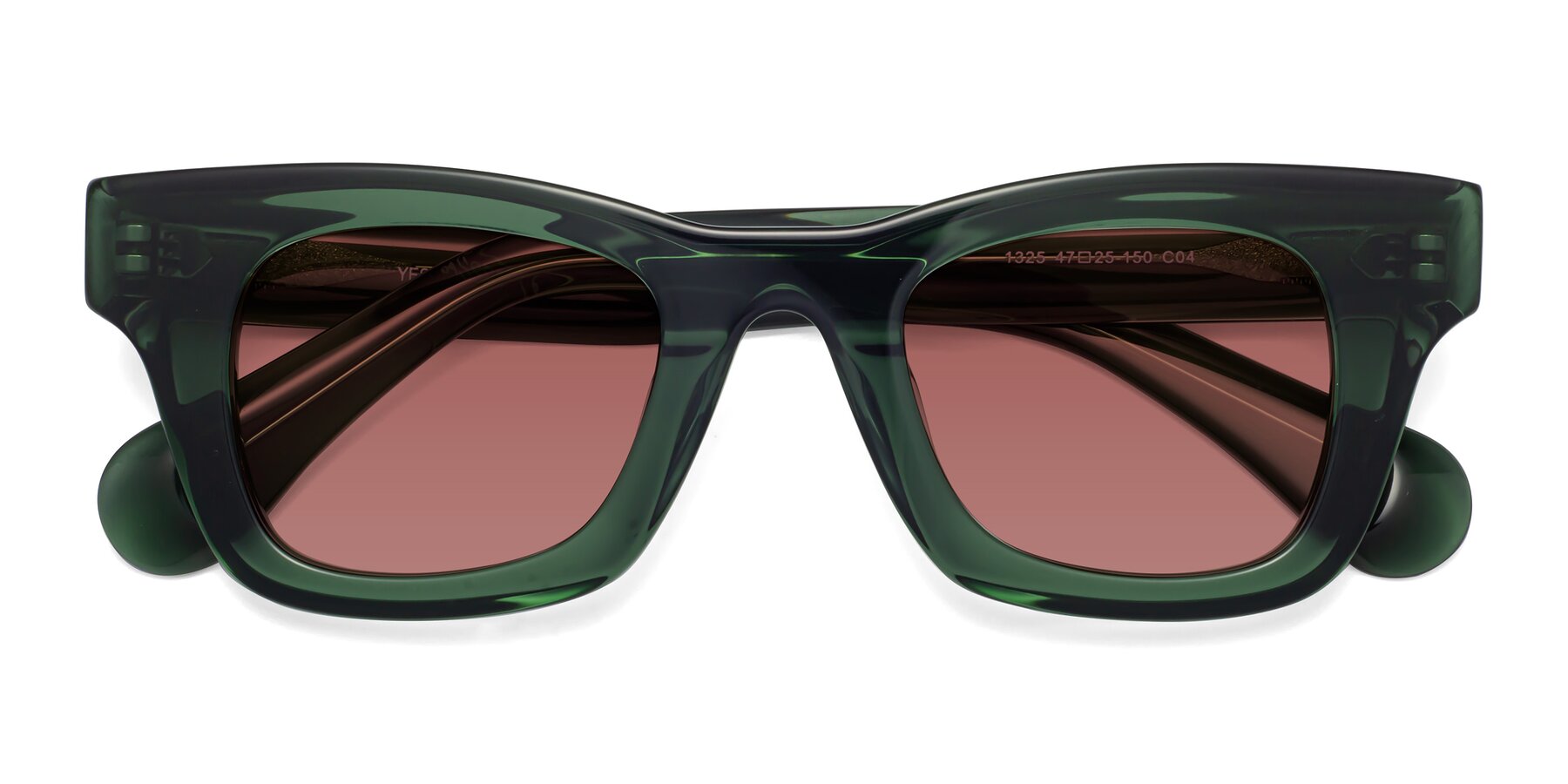 Folded Front of Route in Jade Green with Garnet Tinted Lenses