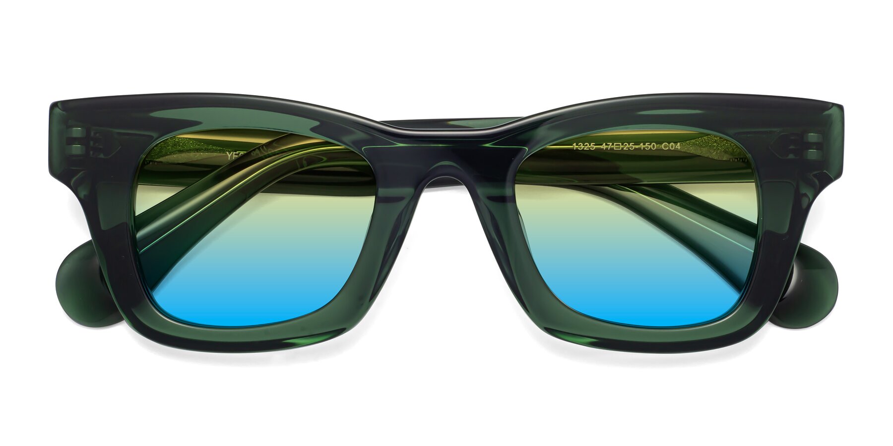 Folded Front of Route in Jade Green with Yellow / Blue Gradient Lenses