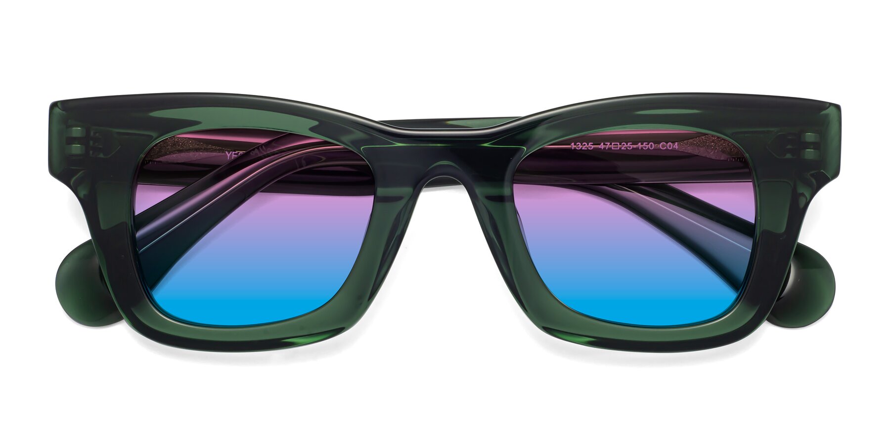Folded Front of Route in Jade Green with Pink / Blue Gradient Lenses