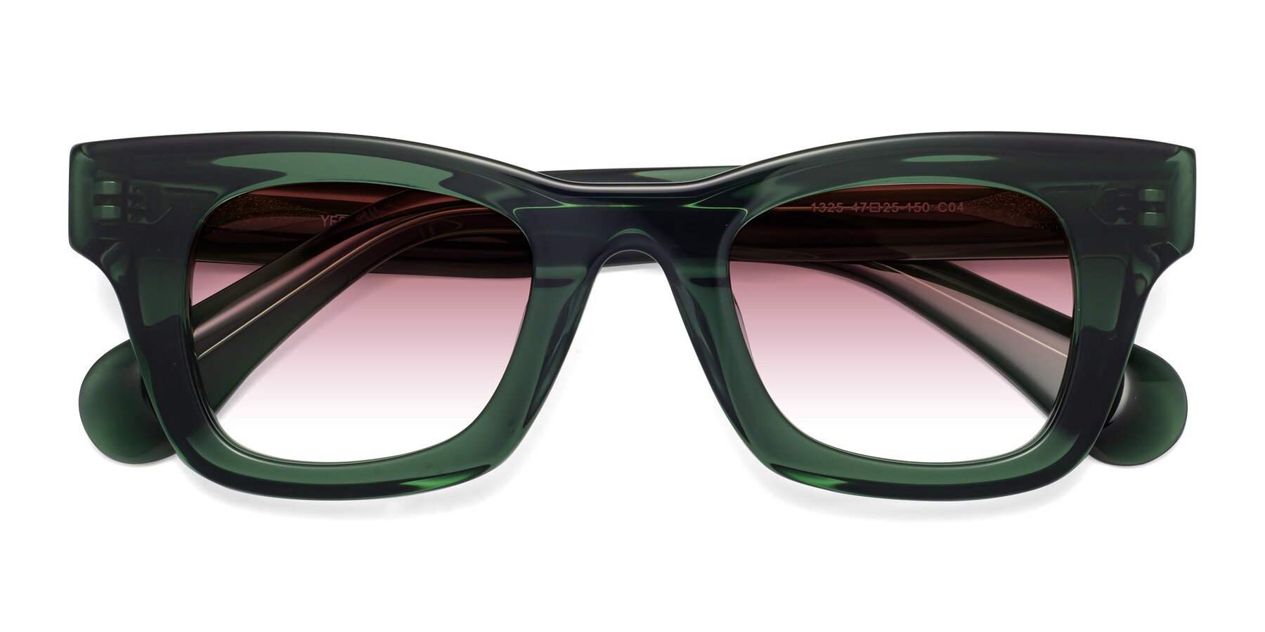 Folded Front of Route in Jade Green with Garnet Gradient Lenses