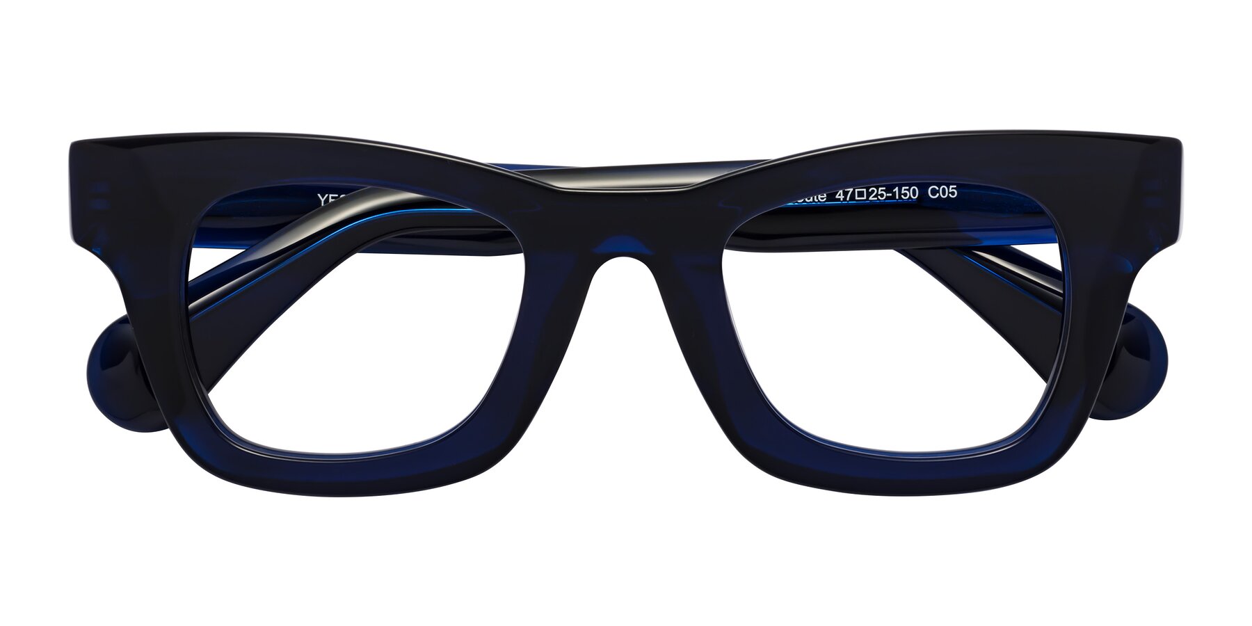 Folded Front of Route in Dark Navy with Clear Reading Eyeglass Lenses