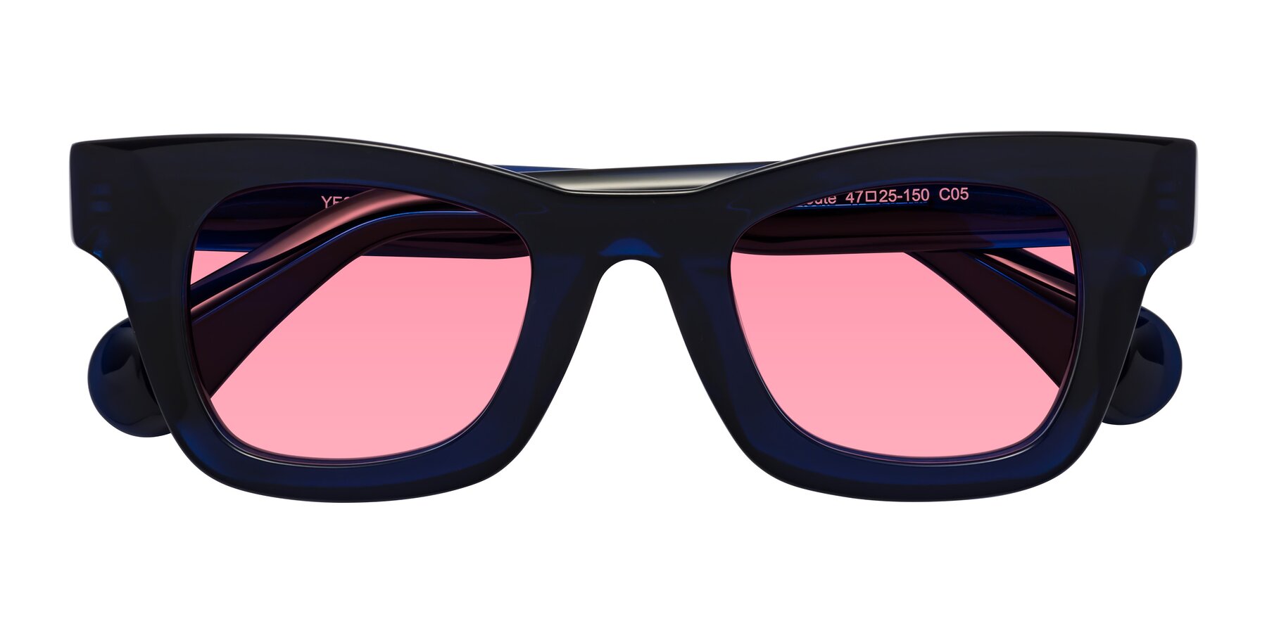 Folded Front of Route in Dark Navy with Pink Tinted Lenses