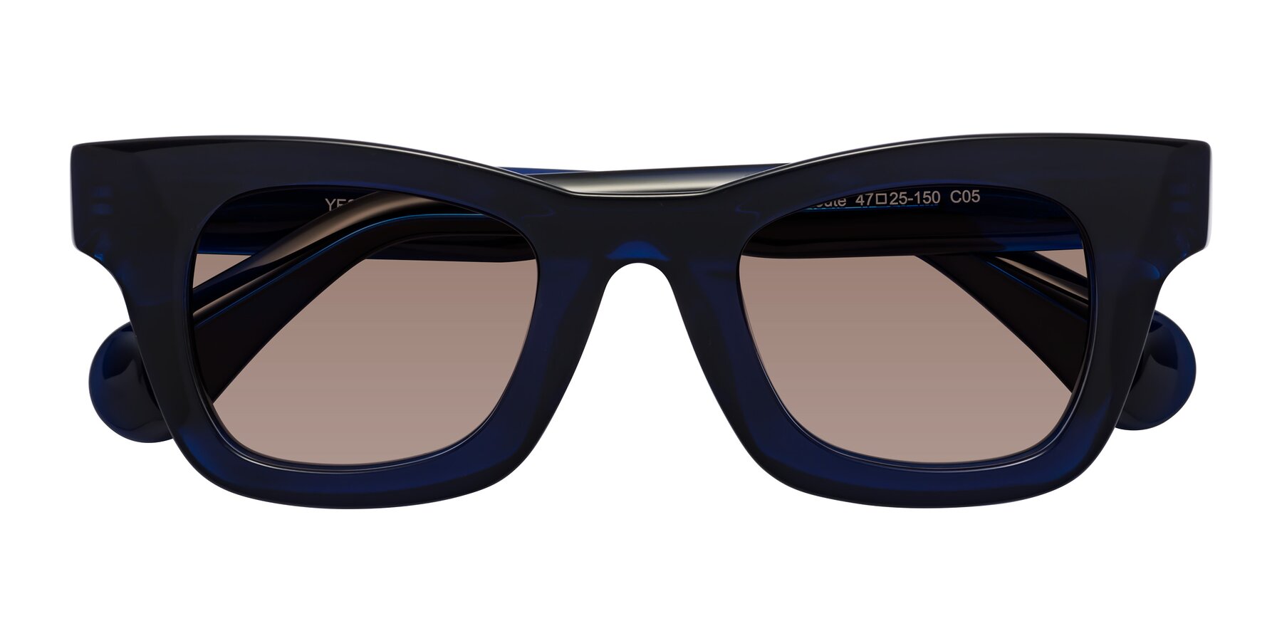 Folded Front of Route in Dark Navy with Medium Brown Tinted Lenses