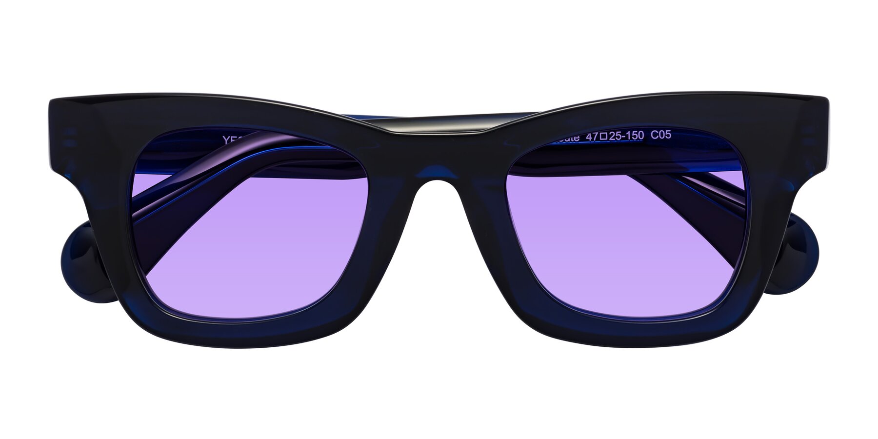 Folded Front of Route in Dark Navy with Medium Purple Tinted Lenses
