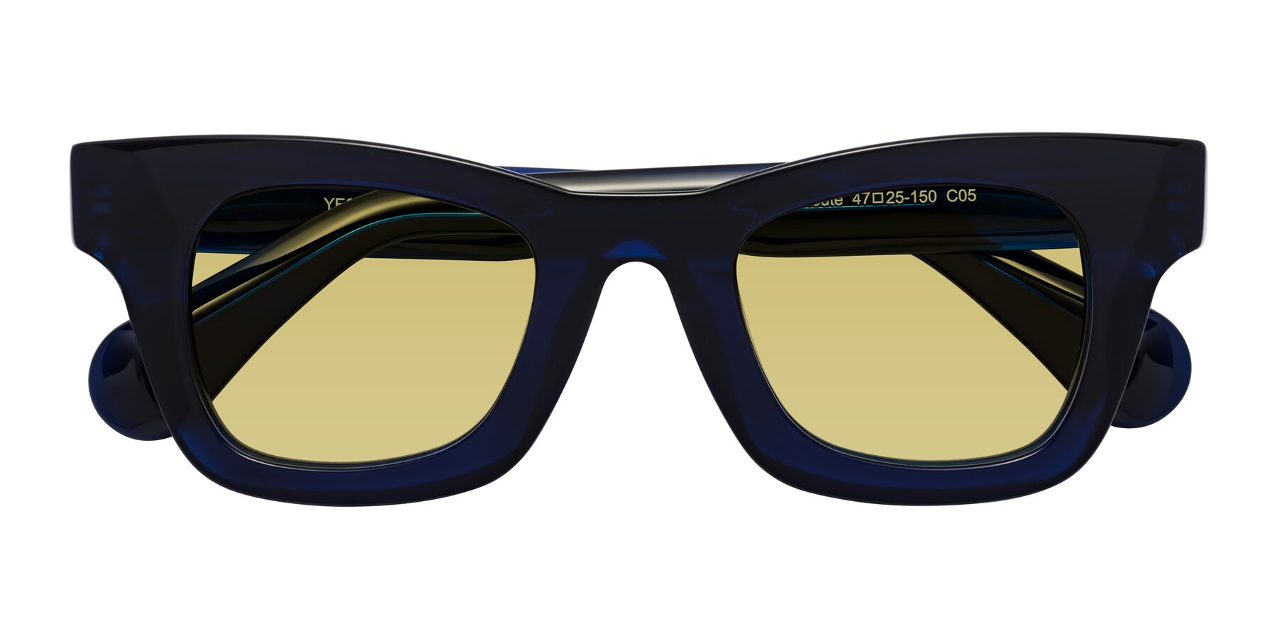 Folded Front of Route in Dark Navy with Medium Champagne Tinted Lenses