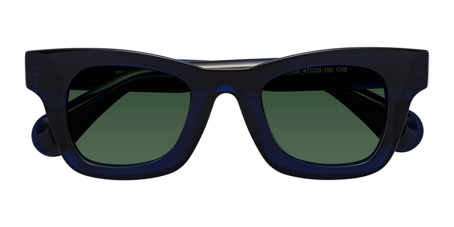 Folded Front of Route in Dark Navy with Green Tinted Lenses