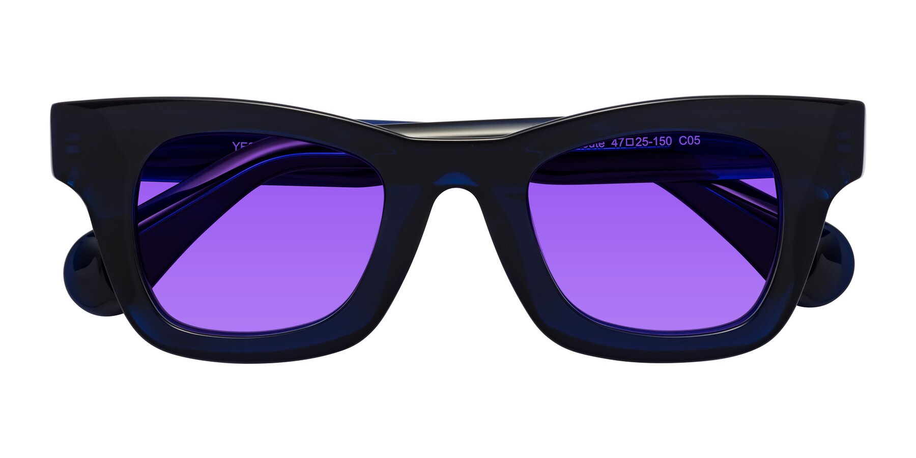 Folded Front of Route in Dark Navy with Purple Tinted Lenses