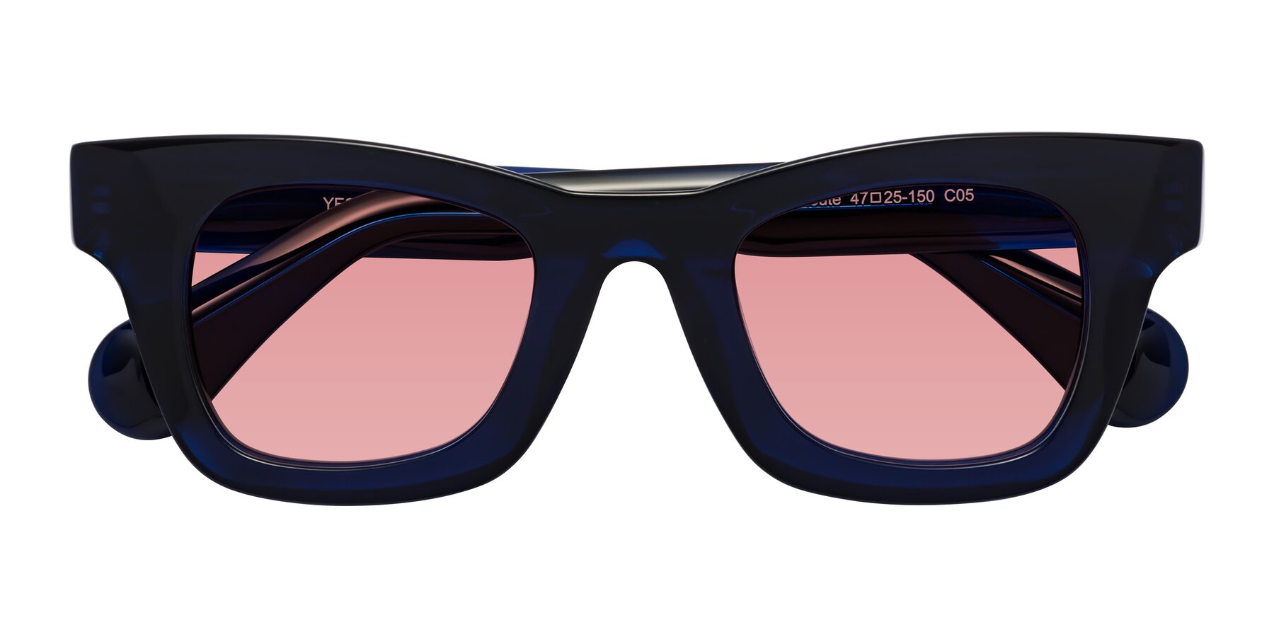 Folded Front of Route in Dark Navy with Medium Garnet Tinted Lenses
