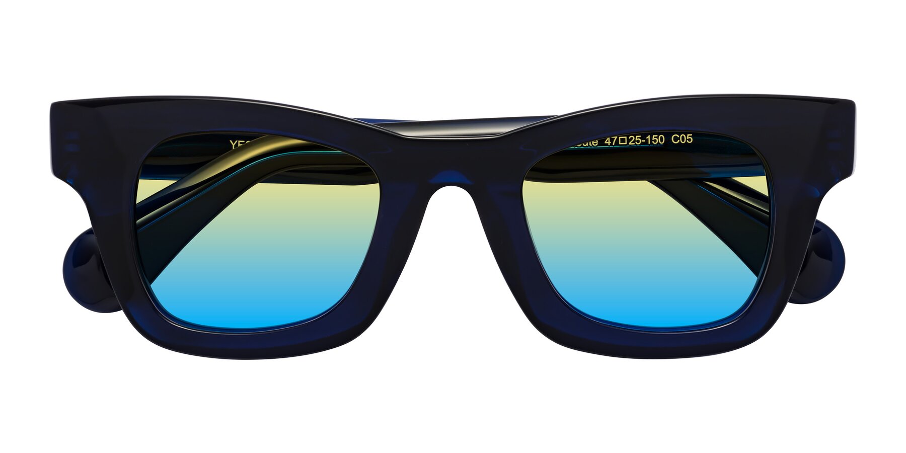 Folded Front of Route in Dark Navy with Yellow / Blue Gradient Lenses