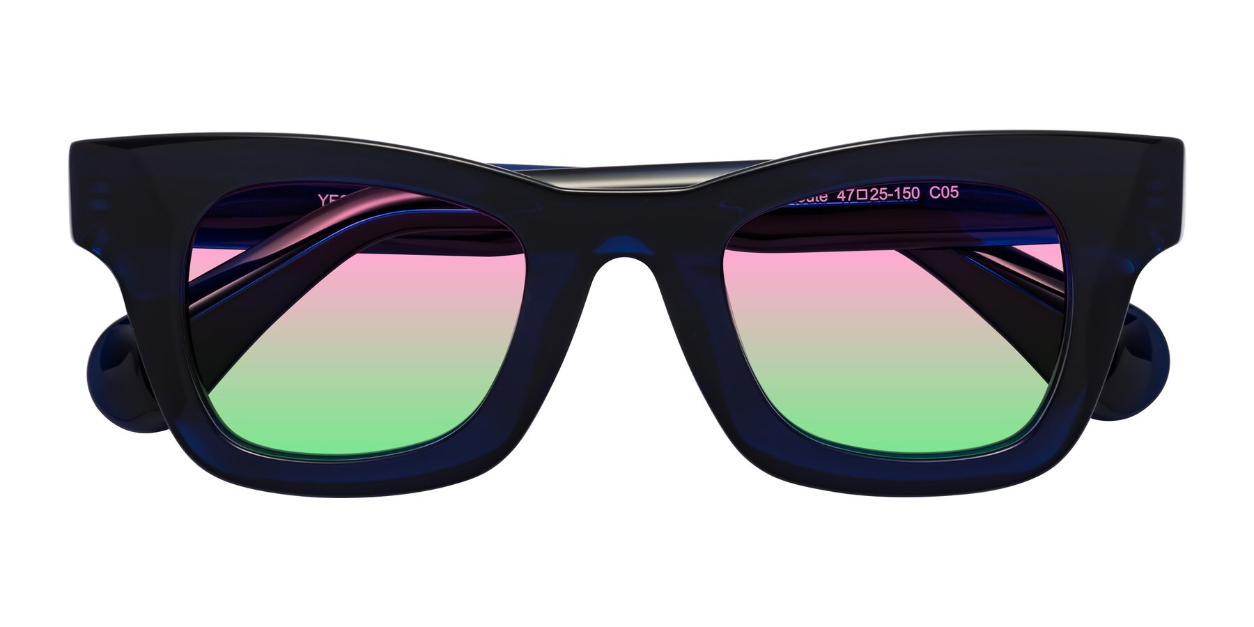 Folded Front of Route in Dark Navy with Pink / Green Gradient Lenses