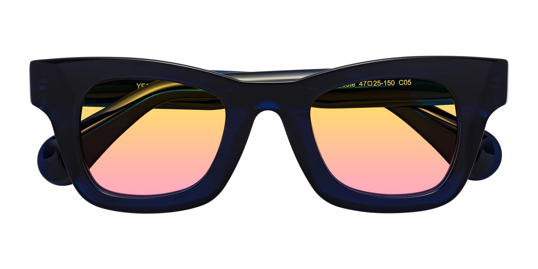 Folded Front of Route in Dark Navy with Yellow / Pink Gradient Lenses