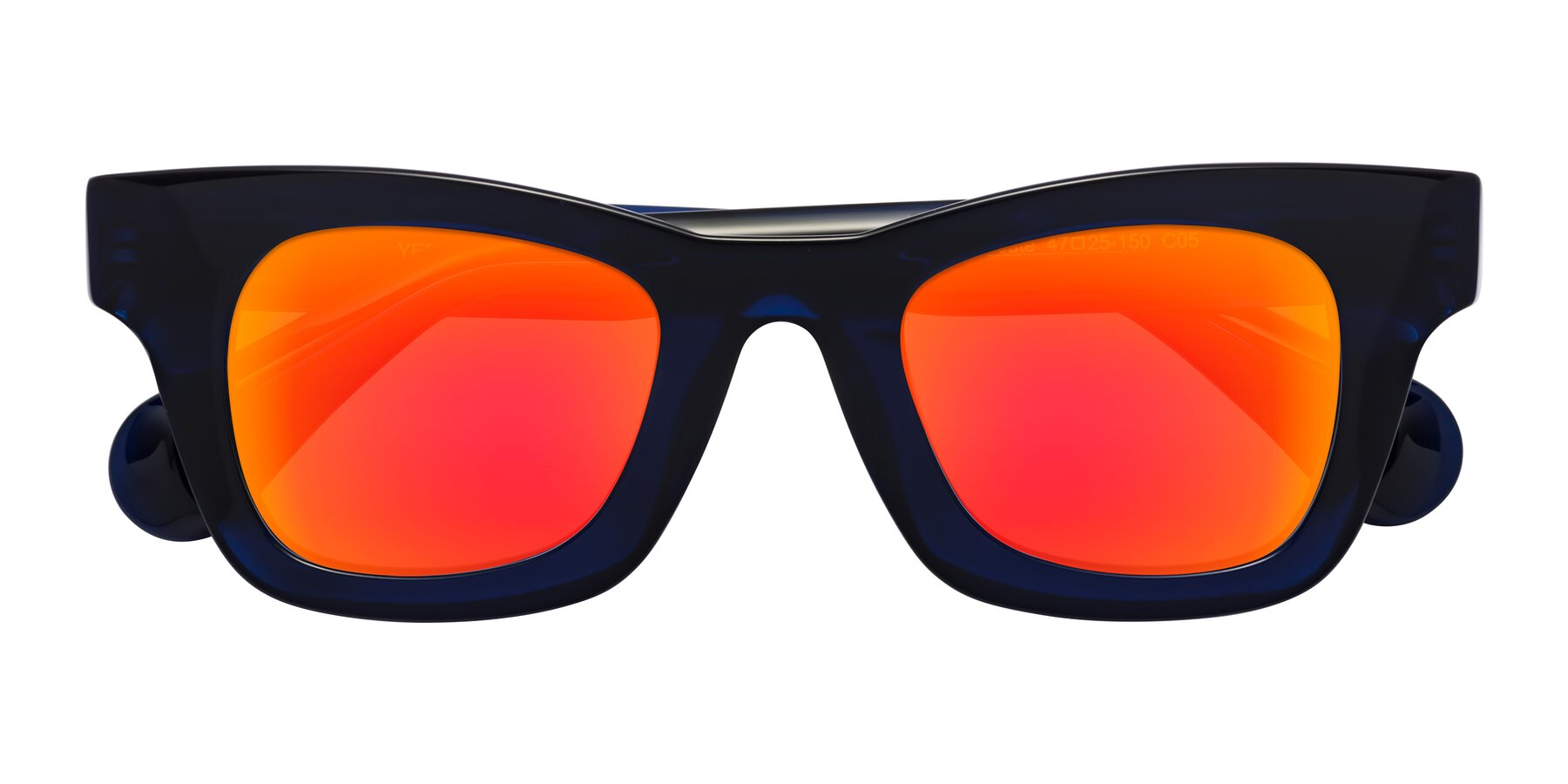 Folded Front of Route in Dark Navy with Red Gold Mirrored Lenses