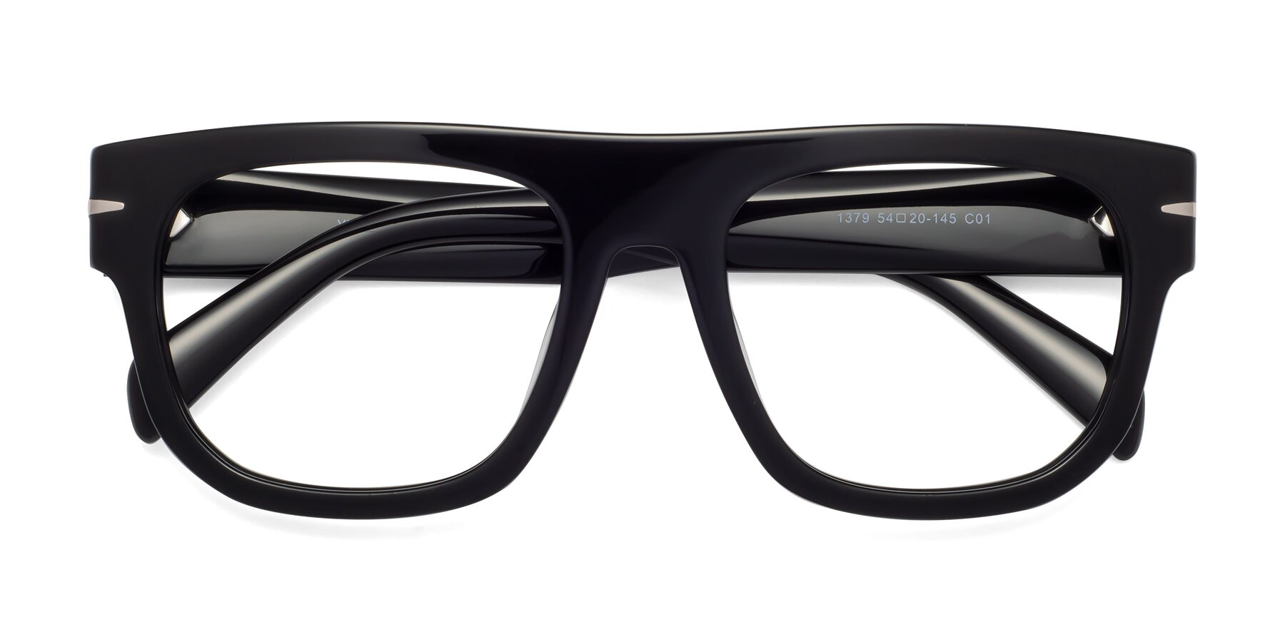 Folded Front of Campbell in Black with Clear Eyeglass Lenses