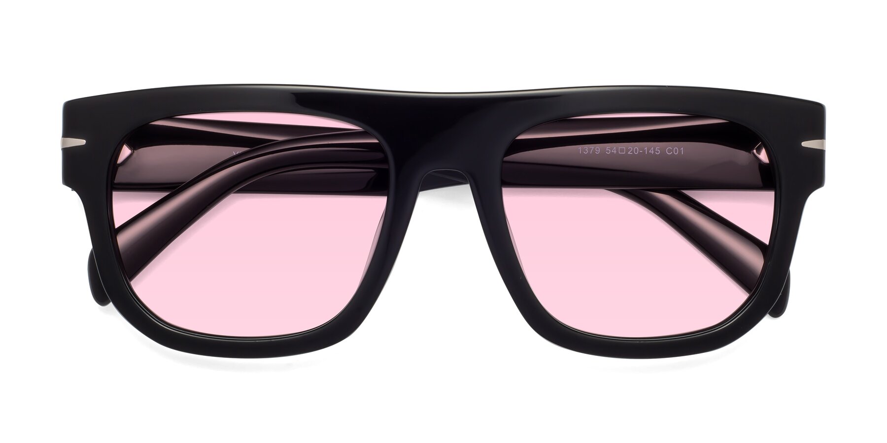 Folded Front of Campbell in Black with Light Pink Tinted Lenses