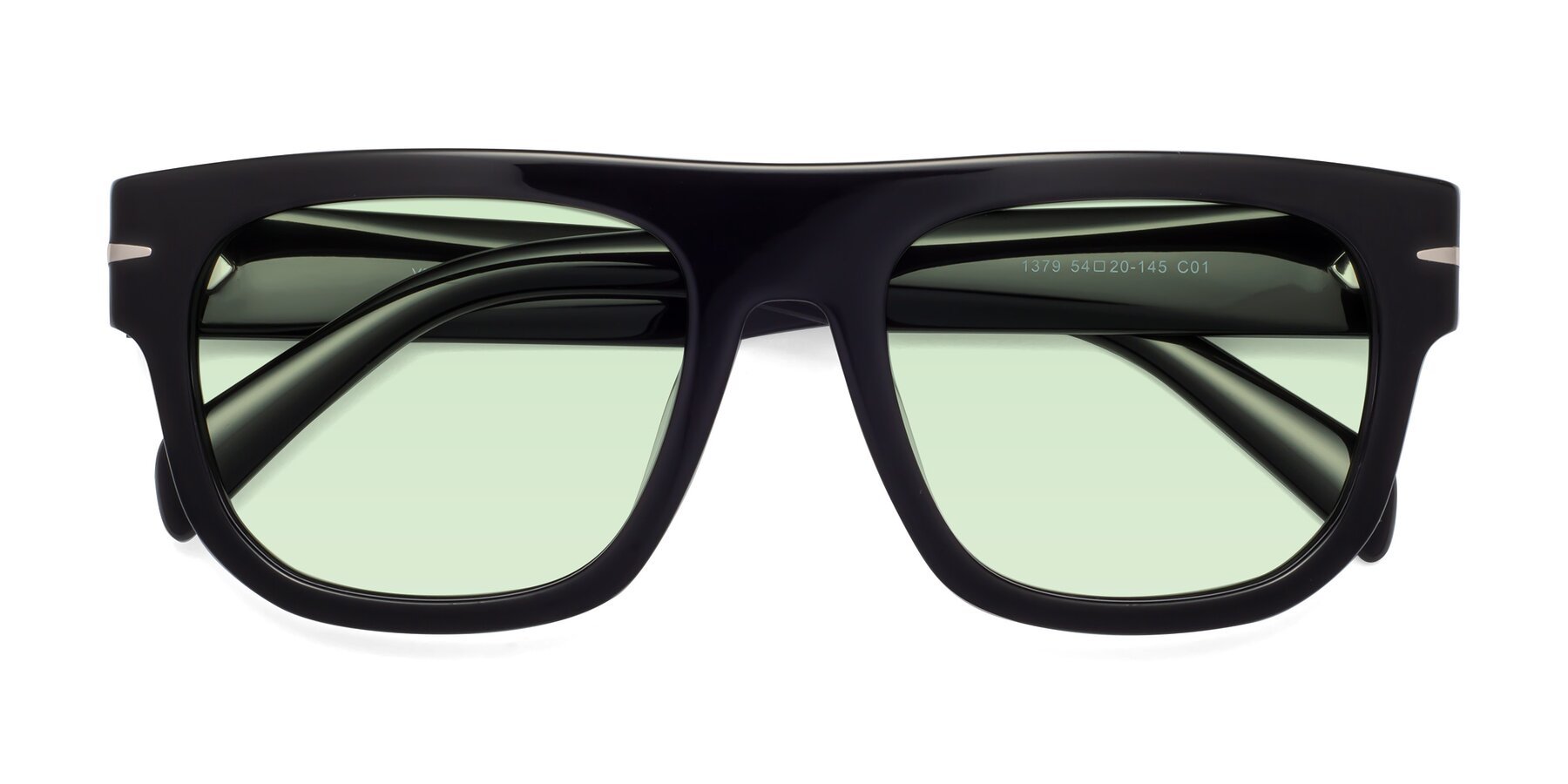 Folded Front of Campbell in Black with Light Green Tinted Lenses