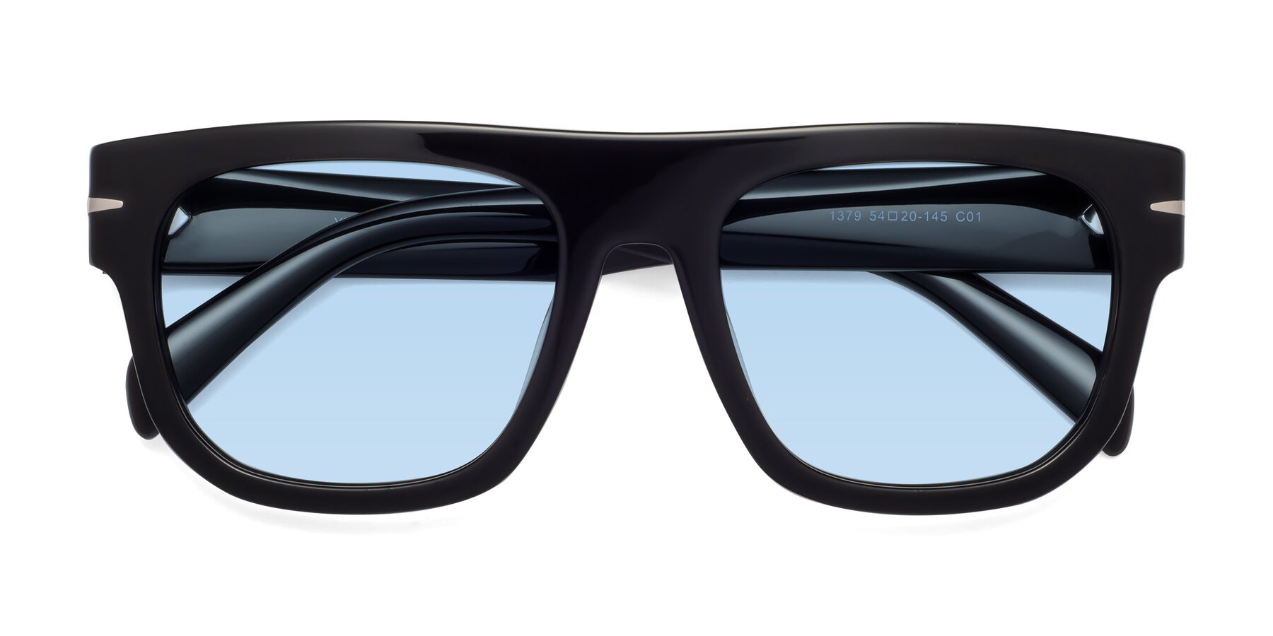 Folded Front of Campbell in Black with Light Blue Tinted Lenses