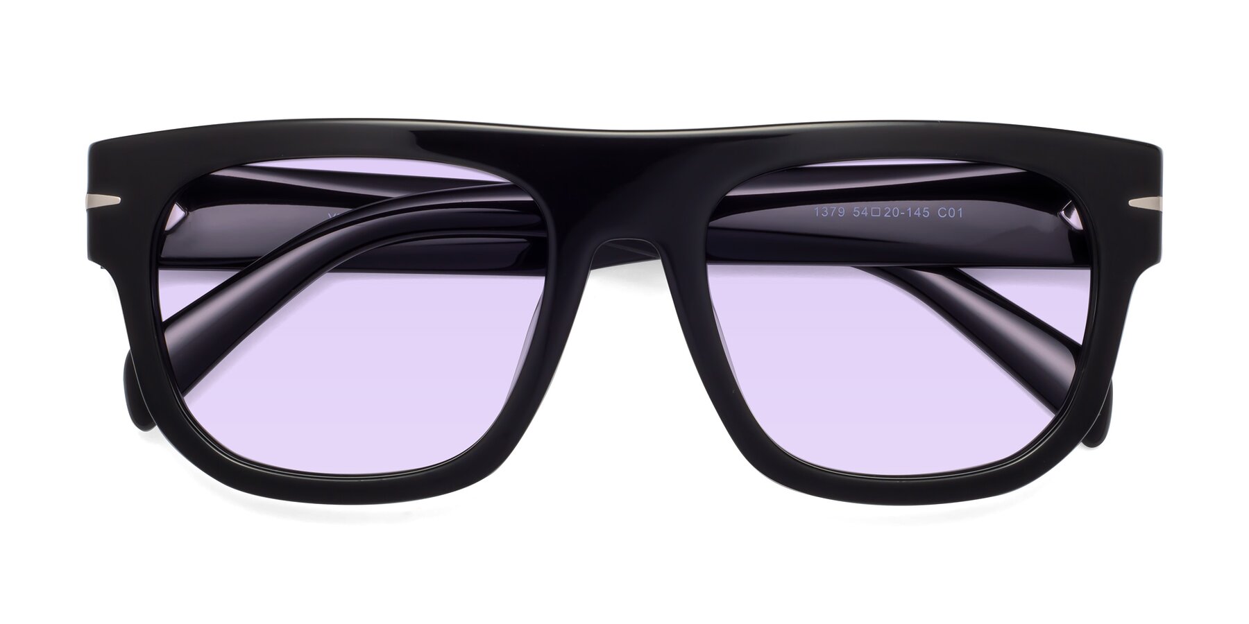 Folded Front of Campbell in Black with Light Purple Tinted Lenses