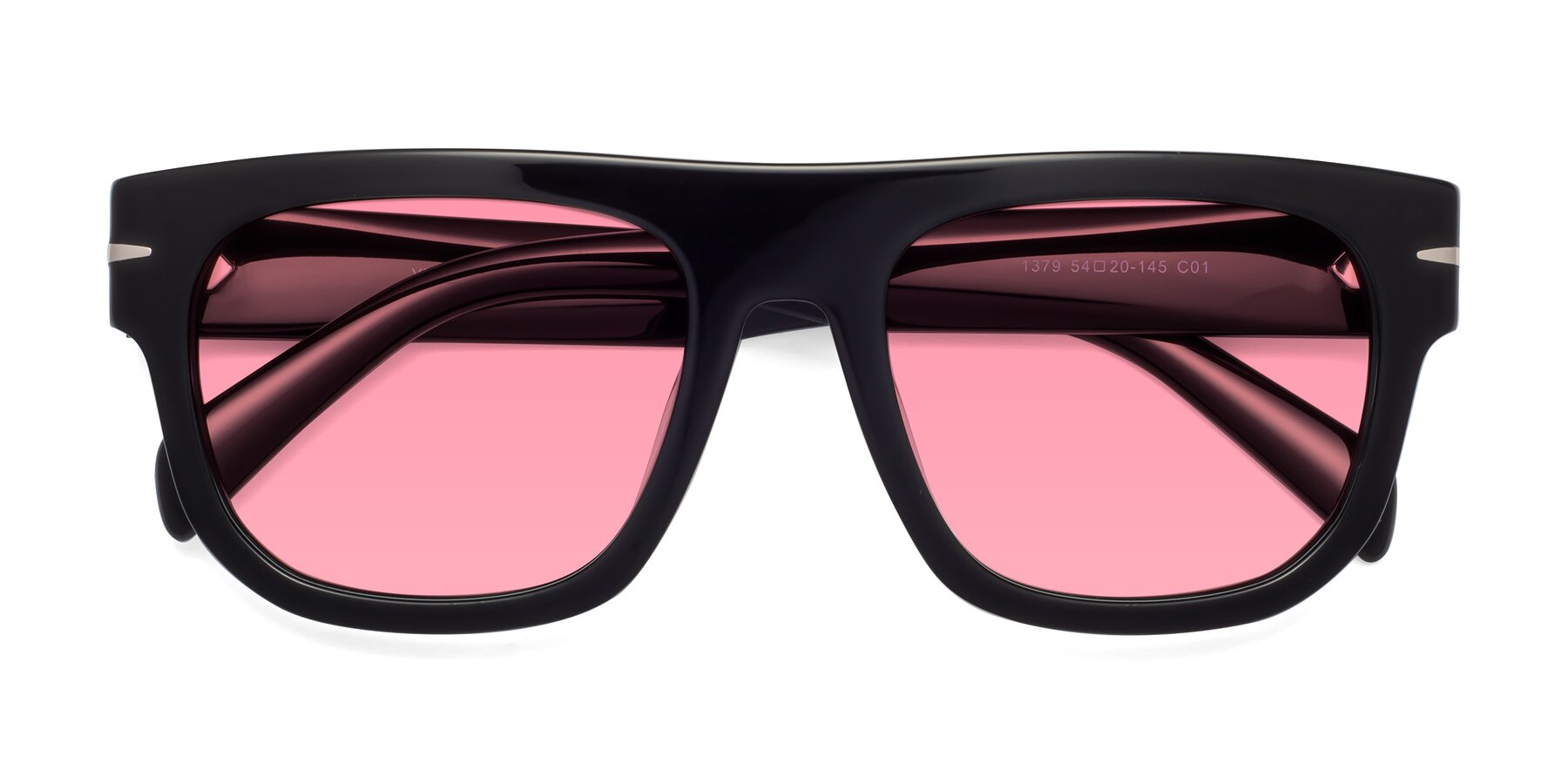 Folded Front of Campbell in Black with Pink Tinted Lenses