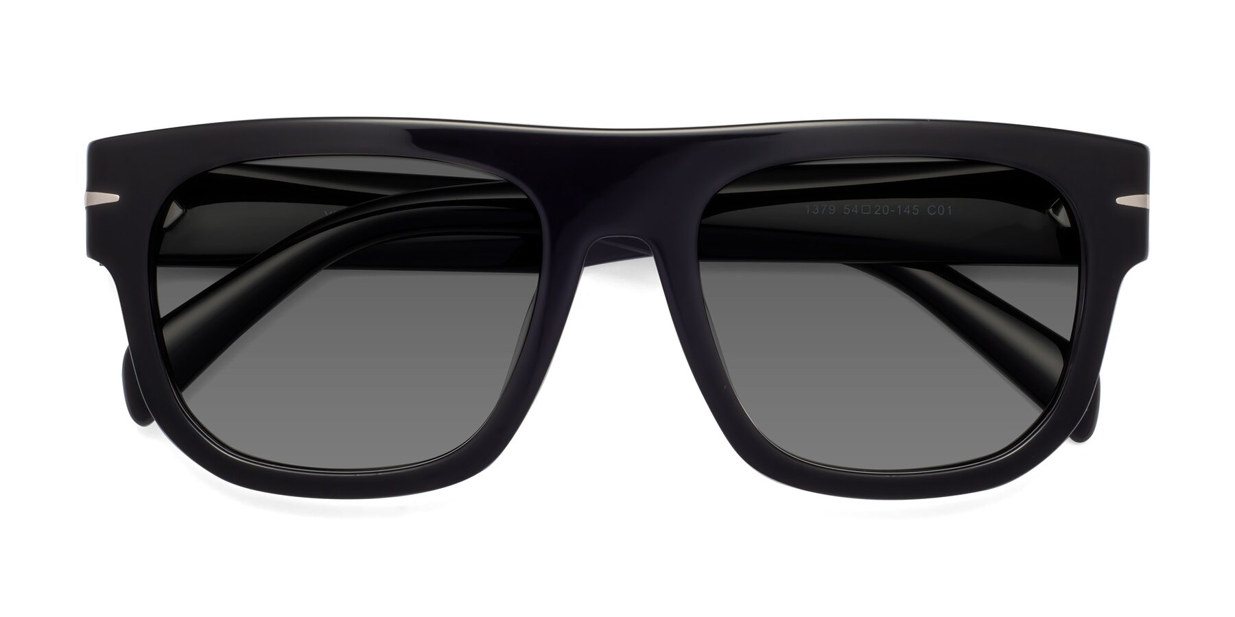 Folded Front of Campbell in Black with Medium Gray Tinted Lenses