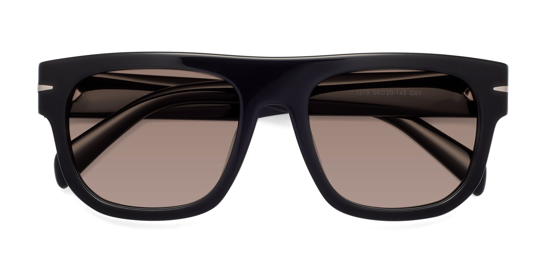 Folded Front of Campbell in Black with Medium Brown Tinted Lenses