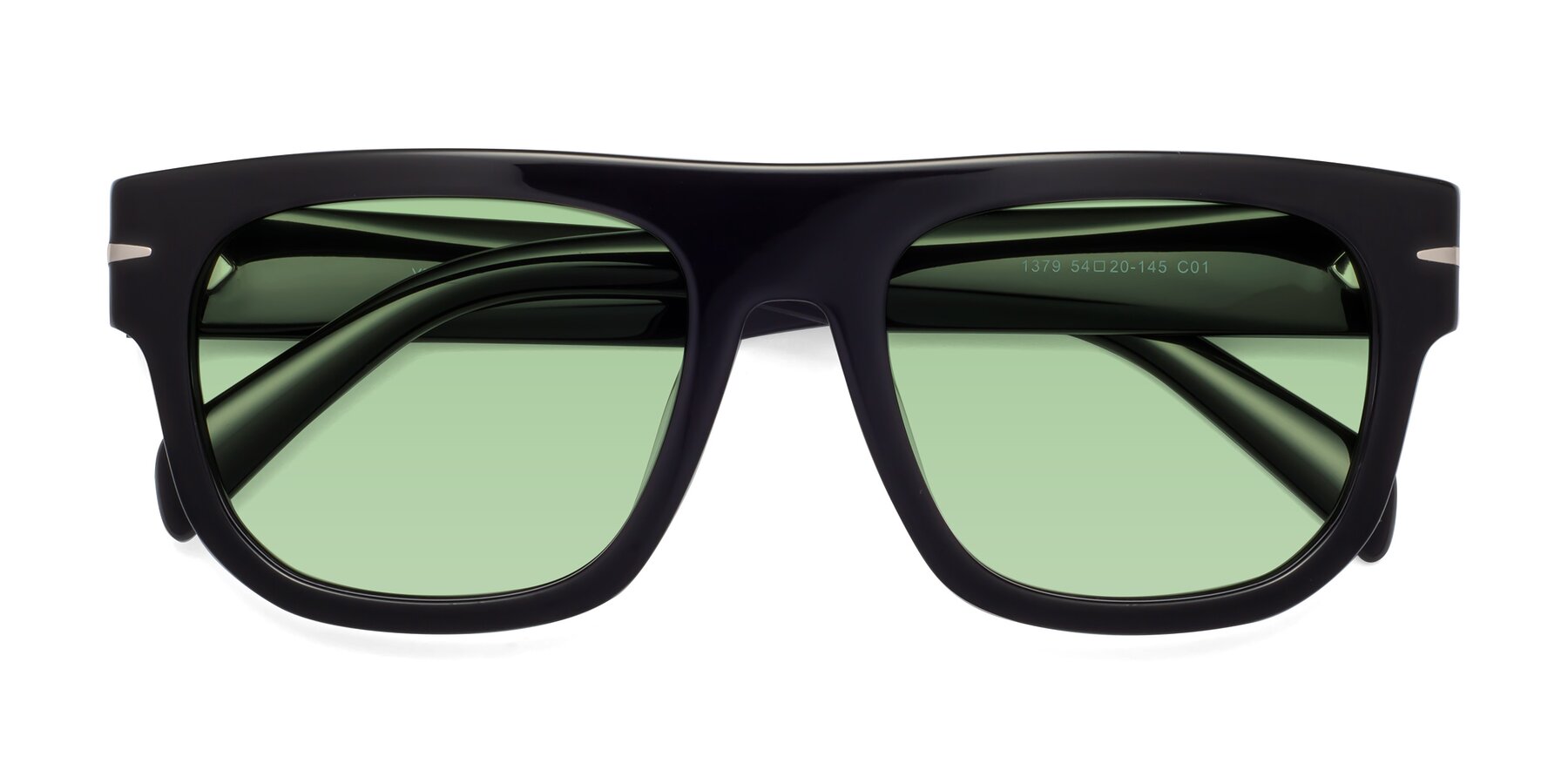 Folded Front of Campbell in Black with Medium Green Tinted Lenses