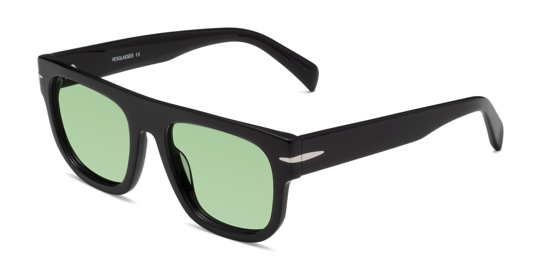Angle of Campbell in Black with Medium Green Tinted Lenses