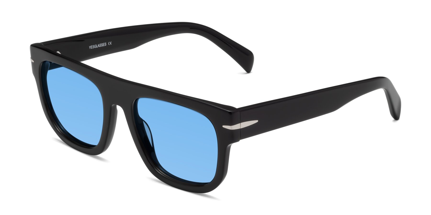 Angle of Campbell in Black with Medium Blue Tinted Lenses