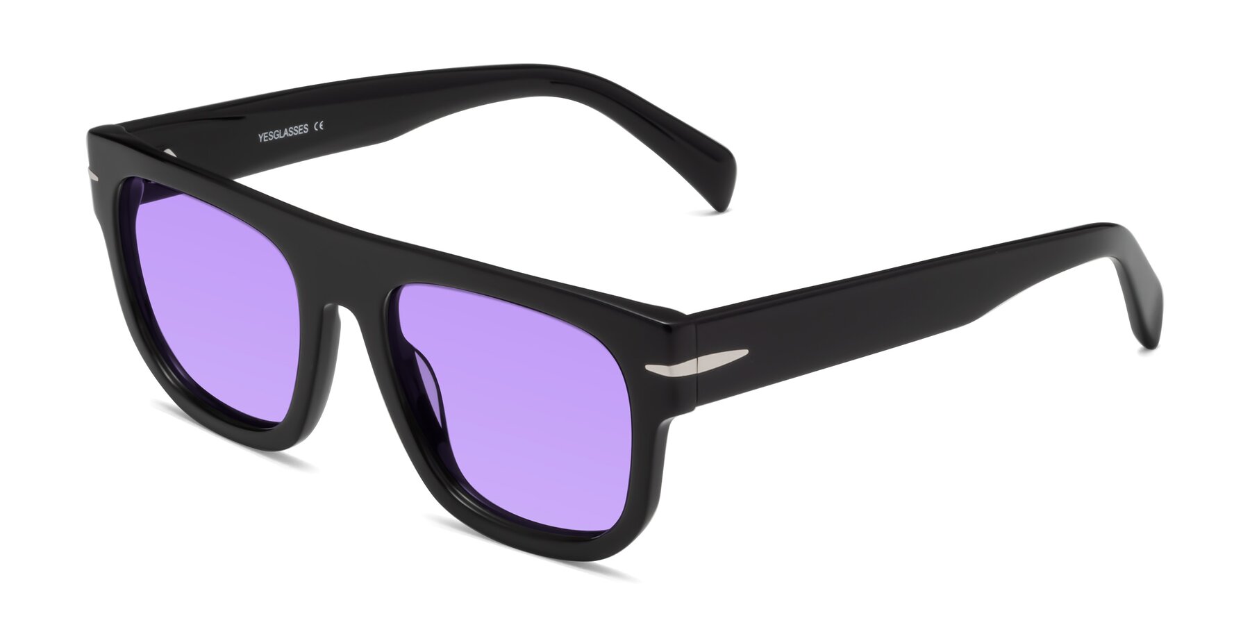 Angle of Campbell in Black with Medium Purple Tinted Lenses