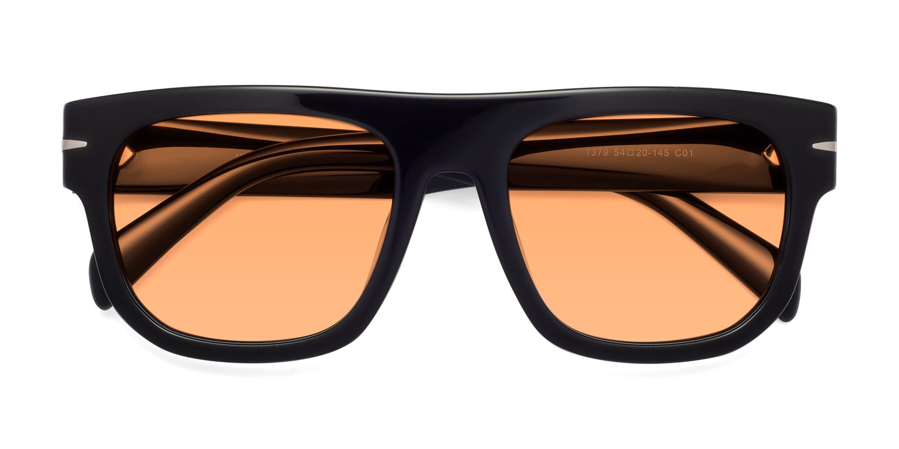 Folded Front of Campbell in Black with Medium Orange Tinted Lenses