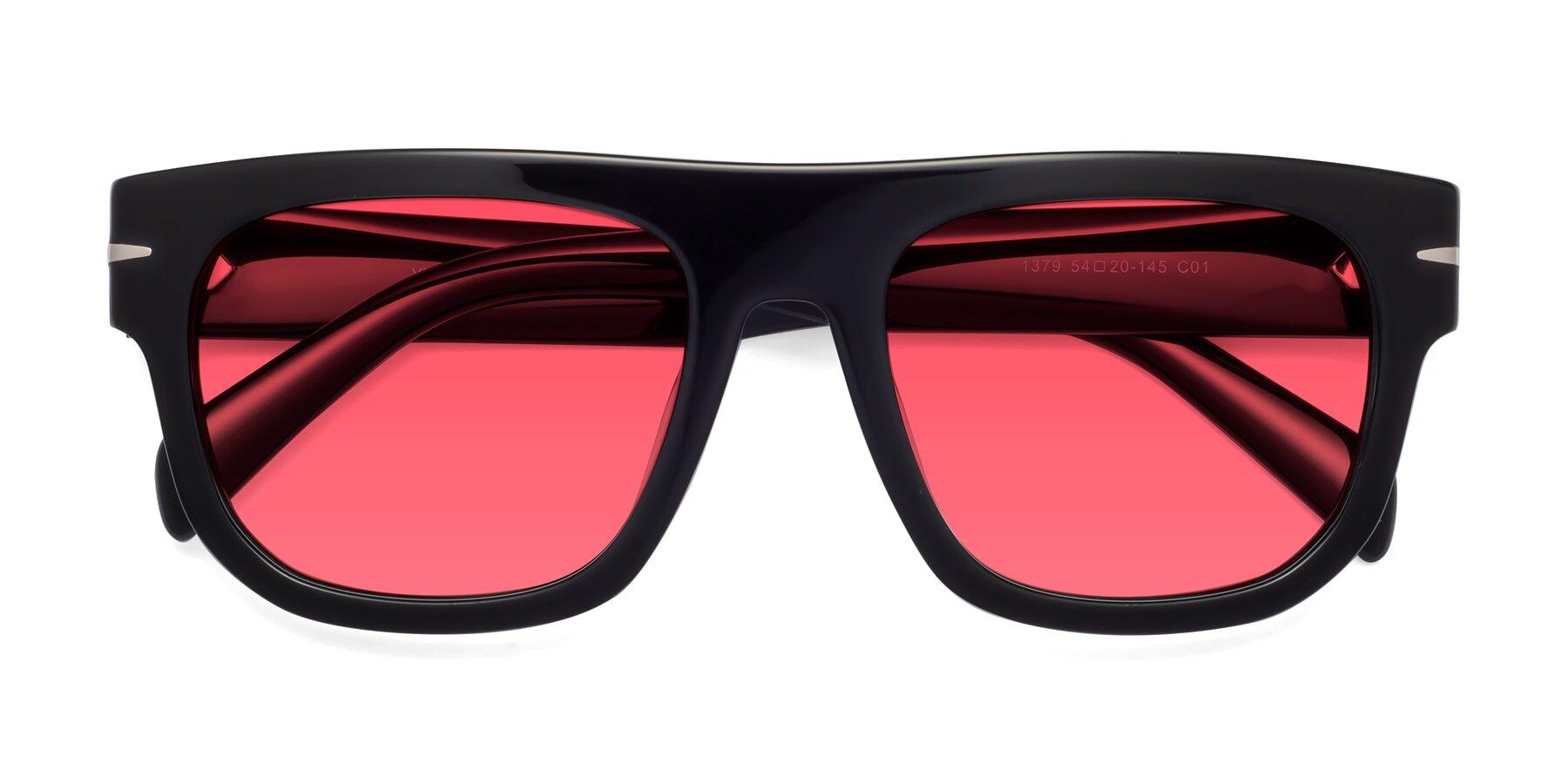 Folded Front of Campbell in Black with Red Tinted Lenses