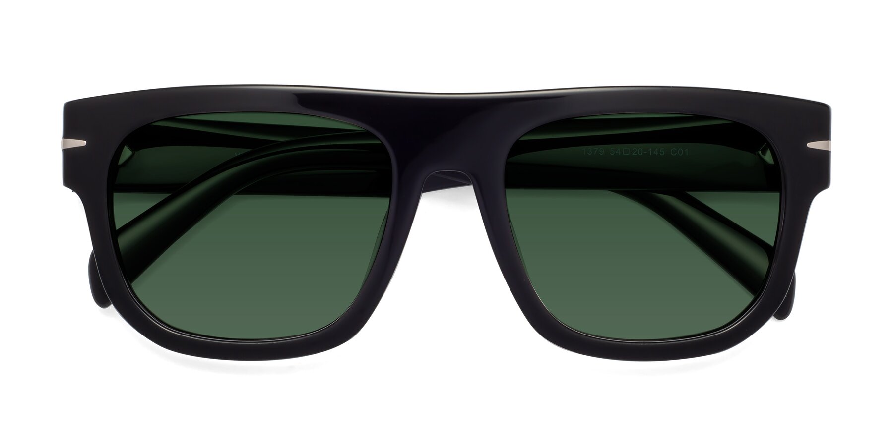Folded Front of Campbell in Black with Green Tinted Lenses