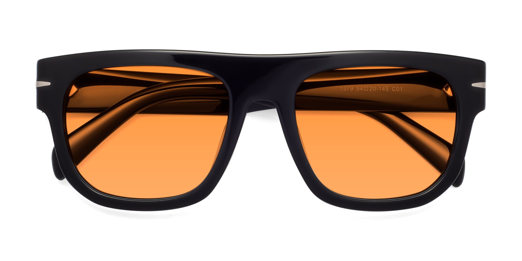 Folded Front of Campbell in Black with Orange Tinted Lenses