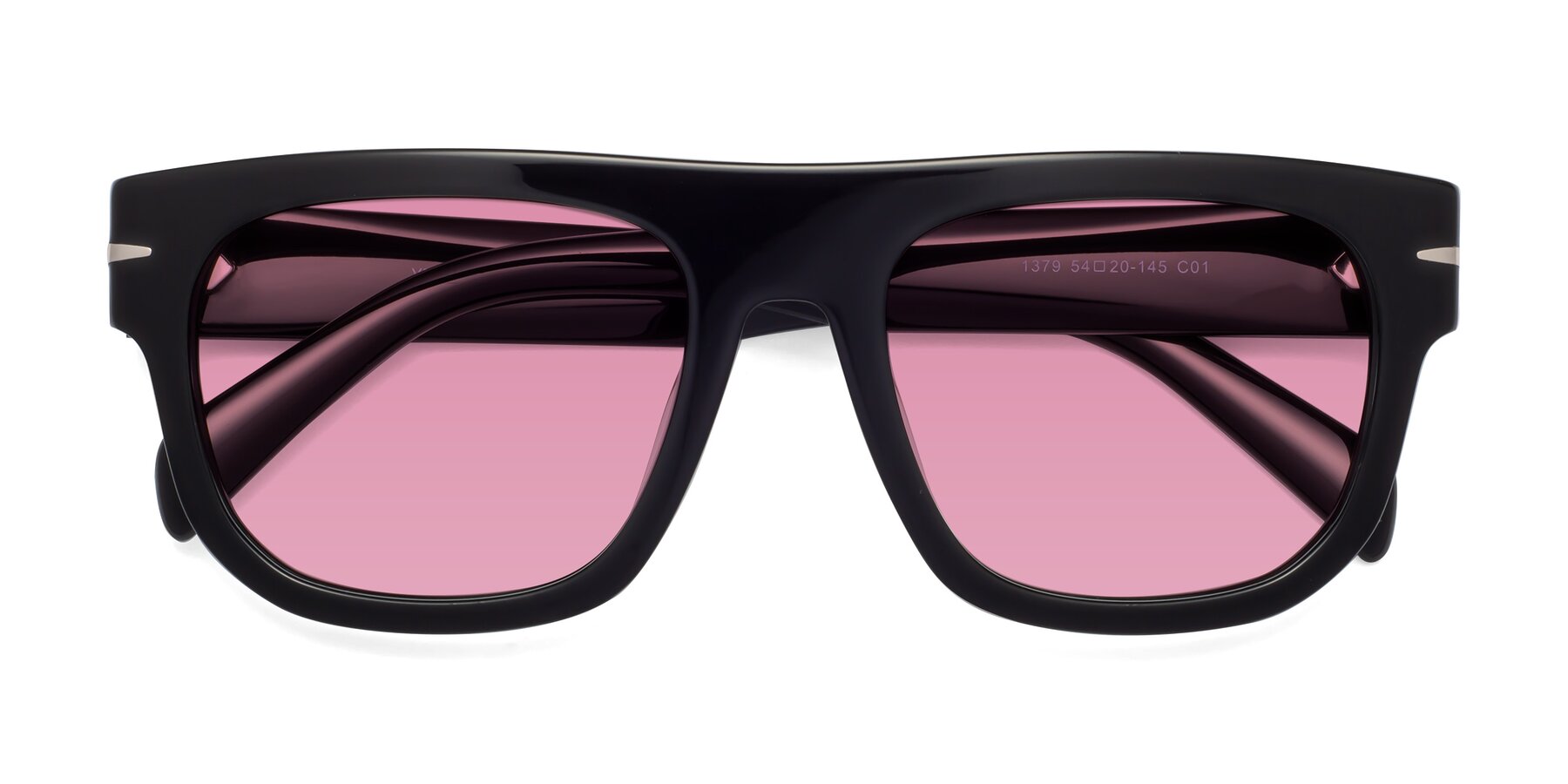 Folded Front of Campbell in Black with Medium Wine Tinted Lenses